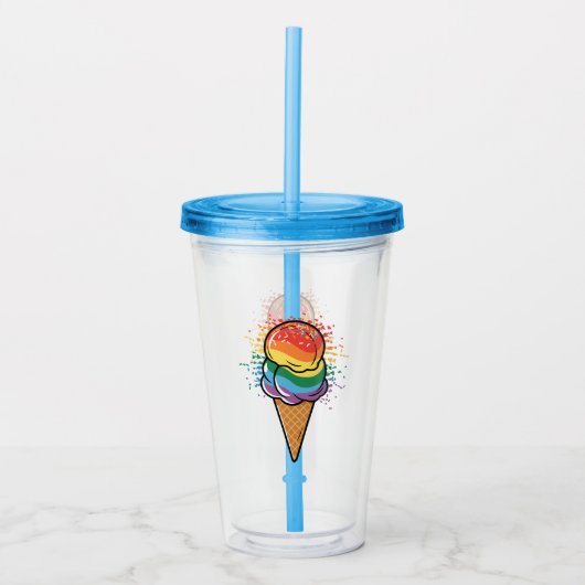 Rainbow LGBTQ+ Eiscreme Acryltrinkbecher (Vorderseite)