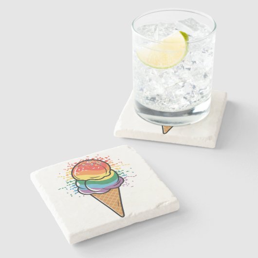 Rainbow LGBTQ+ Eiscreme Steinuntersetzer (Seitenansicht)