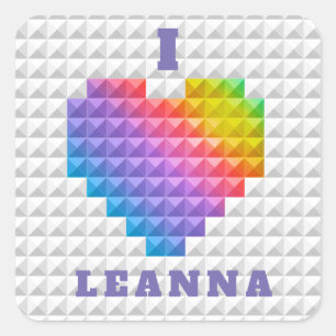 Rainbow Liebe Heart Geometric Muster Personalisier Quadratischer Aufkleber