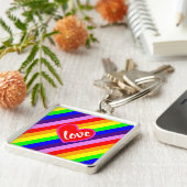 Rainbow Liebe Herz Classic Pride Dynamische Streif Schlüsselanhänger (Seite)