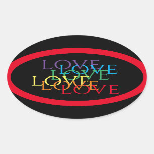 RAINBOW LIEBE II Oval Stickers / Rot