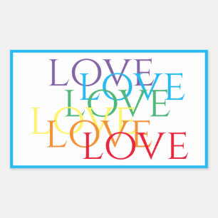 RAINBOW LIEBE Rectangle Stickers / Blue