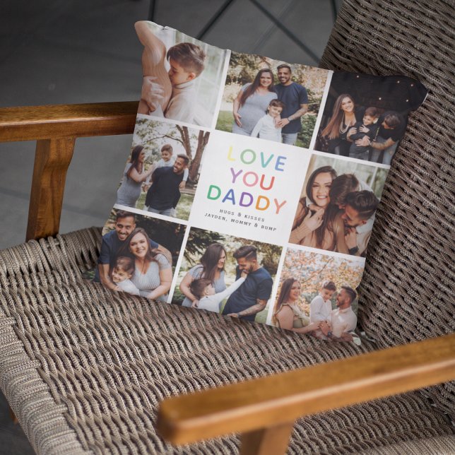 Rainbow 'LIEBE YOU DADDY' Foto Collage Keepake Kissen (Cute Keepsake LOVE YOU DADDY Photo Collage Pillow)
