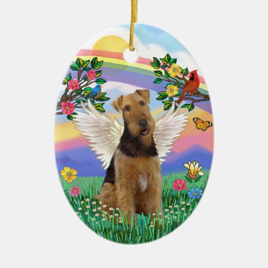 Rainbow Life - Airedale Angel Keramikornament (Vorne)