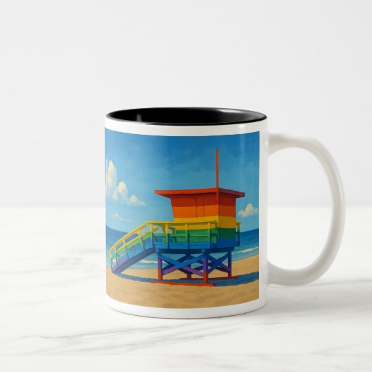 Rainbow Lifeguard von Venice Beach Zweifarbige Tasse (Rechts)