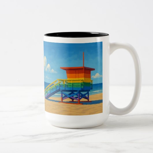 Rainbow Lifeguard von Venice Beach Zweifarbige Tasse (Rechts)