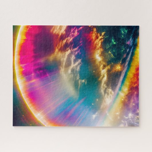 Rainbow Light Shine Behind Clouds in Starry Sky Puzzle (Horizontal)