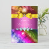 Rainbow Lights & Bow 16 . Geburtstag Einladung (Stehend Vorderseite)