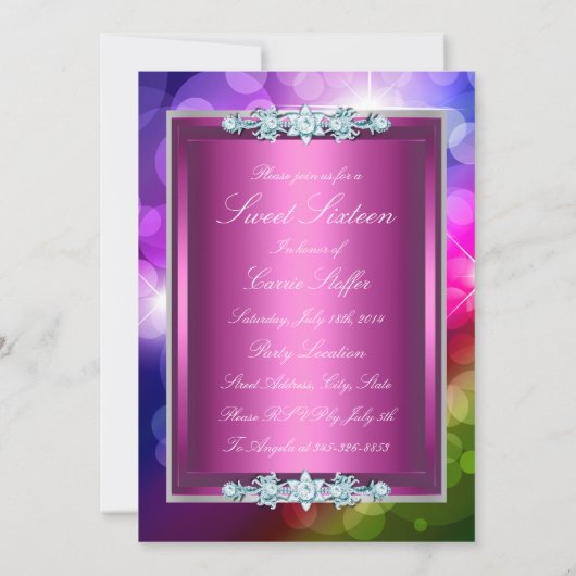 Rainbow Lights & Bow 16 . Geburtstag Einladung (Rückseite)