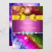 Rainbow Lights & Bow 16 . Geburtstag Einladung (Vorne/Hinten)