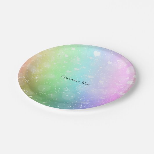 Rainbow Lights Sparkle Hearts Glitzer Party Teller (Schrägansicht)