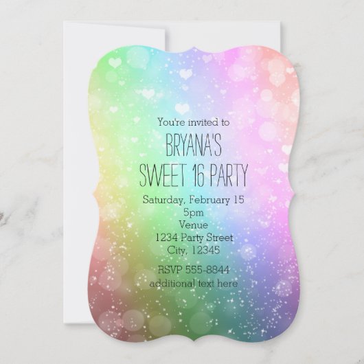 Rainbow Lights Sparkle Sweet 16 Party Einladungen (Vorderseite)