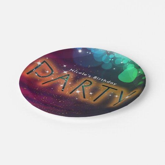 Rainbow Lights Sparkle Ticino Pappteller (Schrägansicht)