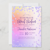 Rainbow Lila Glitzer Foto ÜBERRASCHUNG Sweet 16 Einladung (Vorderseite)