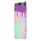 Rainbow lila Glitzer Tropfen holografisches Monogr Thermosbecher (Nach links gedreht)