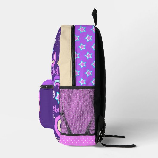 Rainbow lila rosa gelbe Stars Name Isabelle Bedruckter Rucksack (Rechts)