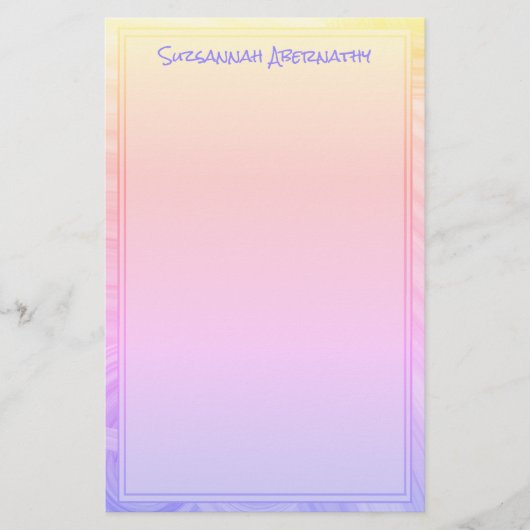 Rainbow Lila Rosa Orange Border Individuelle Name Briefpapier (Vorderseite)