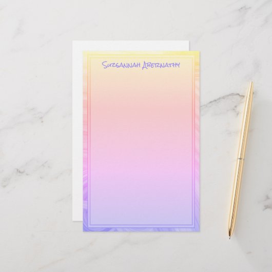Rainbow Lila Rosa Orange Border Individuelle Name Briefpapier (Vorderseite/Rückseite Beispiel)