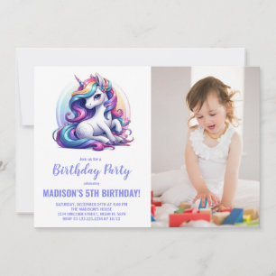 Rainbow Lila Unicorn Birthday Einladungen Foto