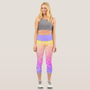 Rainbow Lila & White Mandala Yoga Capri Leggings