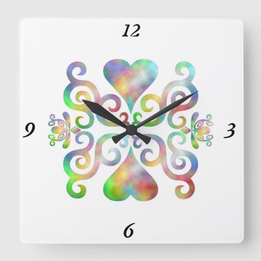 Rainbow Lily and Heart Quadratische Wanduhr (Vorderseite)