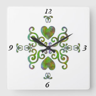 Rainbow Lily and Heart Quadratische Wanduhr