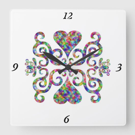 Rainbow Lily and Heart Quadratische Wanduhr (Vorderseite)