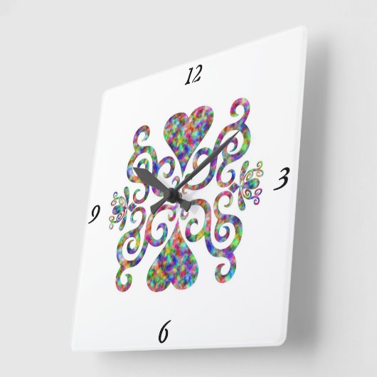 Rainbow Lily and Heart Quadratische Wanduhr (Winkel)
