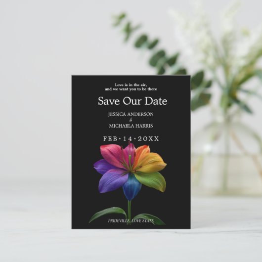 🌈 Rainbow Lily Save the Date — Photo Back (Stehend Vorderseite)
