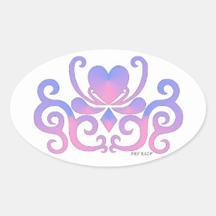 Rainbow Lily und Heart Ovaler Aufkleber