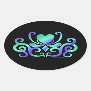 Rainbow Lily und Heart Ovaler Aufkleber