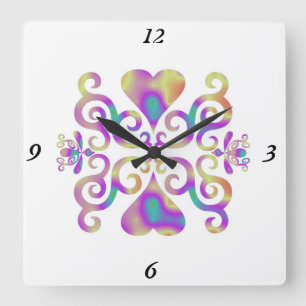 Rainbow Lily und Heart Quadratische Wanduhr