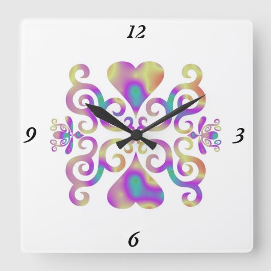 Rainbow Lily und Heart Quadratische Wanduhr (Vorderseite)