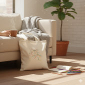 Rainbow Line Art Cat Portrait Minimalist Tote Bag Tragetasche