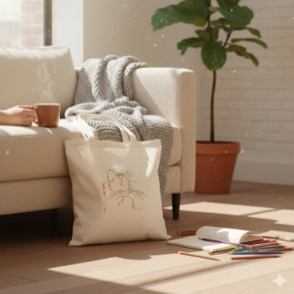 Rainbow Line Art Cat Portrait Minimalist Tote Bag Tragetasche