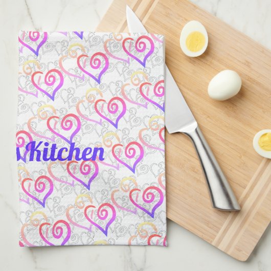 Rainbow Linked Heart Art Custom Kittuch Geschirrtuch (Viertel Falte)