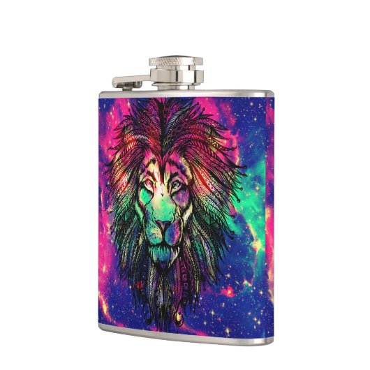 Rainbow Lion Hipster Galaxy Flachmann (Links)