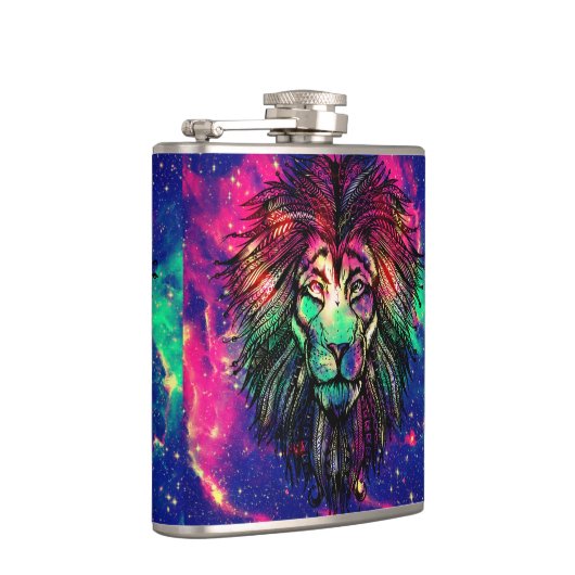 Rainbow Lion Hipster Galaxy Flachmann (Rechts)