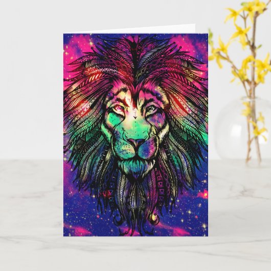 Rainbow Lion Hipster Galaxy Karte (Gelbe Blume)