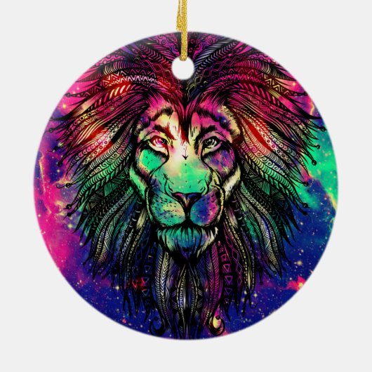 Rainbow Lion Hipster Galaxy Keramik Ornament (Hinten)