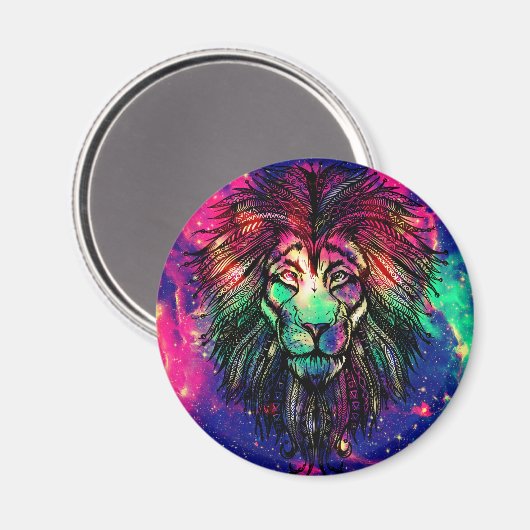 Rainbow Lion Hipster Galaxy Magnet (Vorderseite/Rückseite)