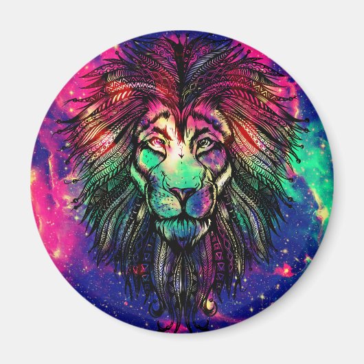 Rainbow Lion Hipster Galaxy Magnet (Vorne)