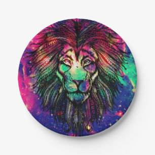 Rainbow Lion Hipster Galaxy Pappteller