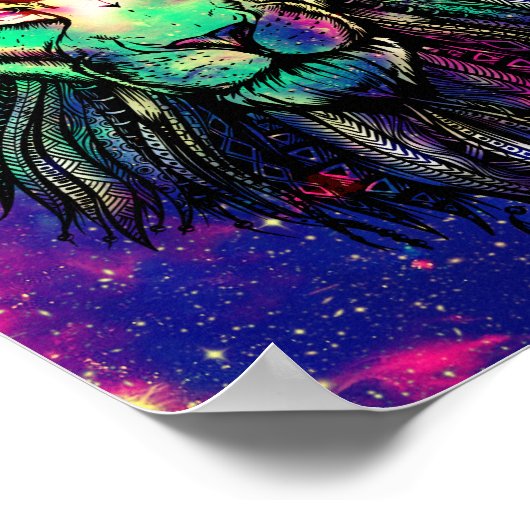 Rainbow Lion Hipster Galaxy Poster (Ecke)
