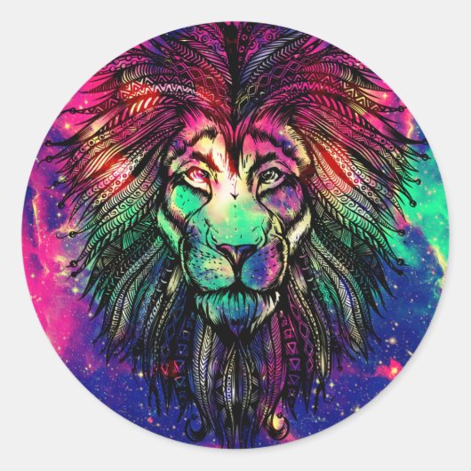 Rainbow Lion Hipster Galaxy Runder Aufkleber (Vorderseite)