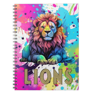 Rainbow Lion mit Paint Splatter Kids Notizblock