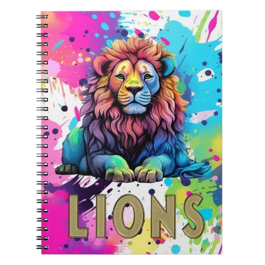 Rainbow Lion mit Paint Splatter Kids Notizblock (Vorderseite)