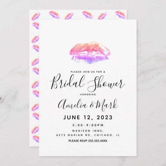 Rainbow Lip Impressum Farbiges Brautparty Einladung (Vorne/Hinten)