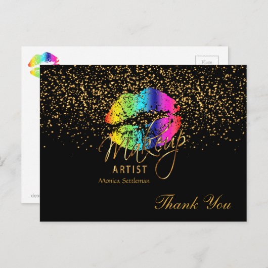 Rainbow Lippen auf schwarz Postkarte (Vorne/Hinten)