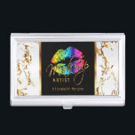 Rainbow Lips on Gold & White Marble Visitenkarten Dose<br><div class="desc">Professional Business Card Holders in a Rainbow Lips on Gold & White Marble design print with DIY Text. ⭐This Product is 100% Customizable. Graphics and text can be deleted, moved, resized, changed around, rotated, etc... 99% of my designs in my store are done in layers. This makes it easy for...</div>